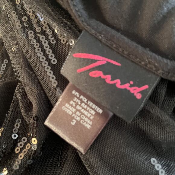 Torrid Top Womens 3X Black Sequin Sheer Overlay Blouse 3/4 Sleeve Plus Size - Picture 4 of 9